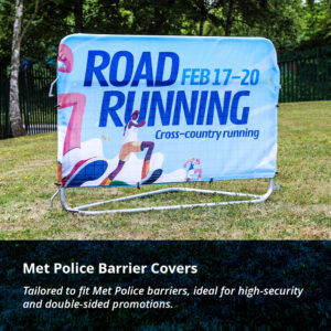 image shows crowd barrier covers