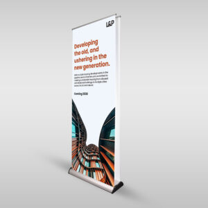 image shows double sided roller banners
