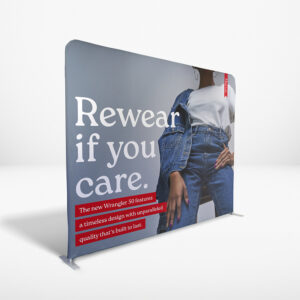 image shows stretch fabric display stands straight